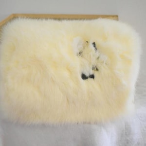1950s White Fur Poodle Muff in Original Box