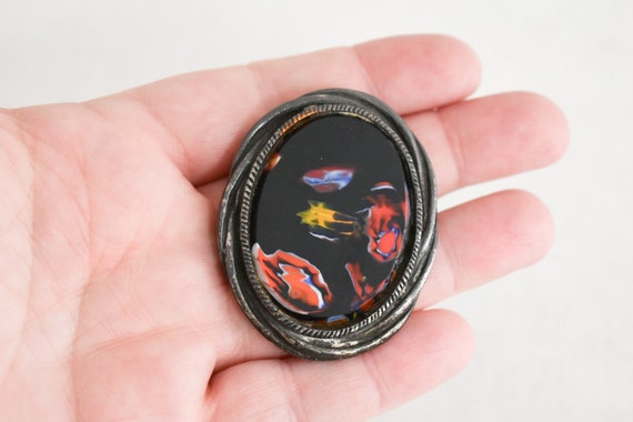1960s/70s Marbled Glass Oval Brooch - image 2