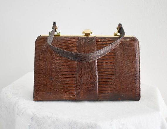 1940s/50s Brown Reptile Handbag - image 4