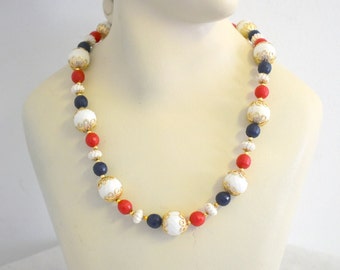 1960s Red, White, and Blue Bead Necklace