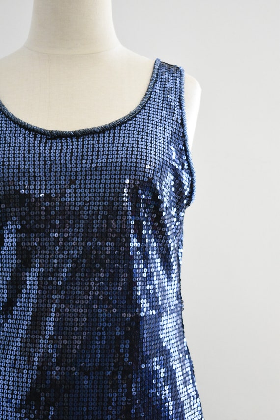 1990s Navy Sequin Mini Tank Dress - image 3