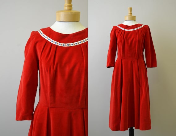 1950s Red Velveteen Dress