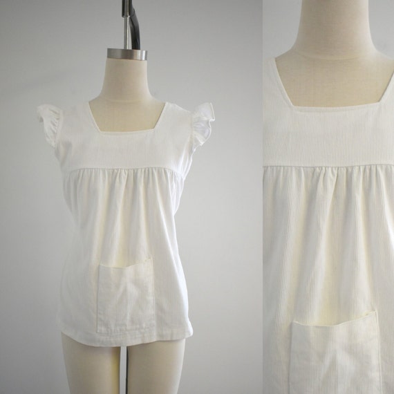 1970s White Corduroy Baby Doll Top - image 1