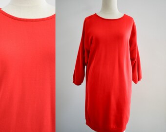 1980s Red Sweatshirt Tunic/Mini Dress