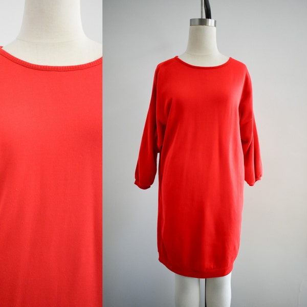 1980s Red Sweatshirt Tunic/Mini Dress