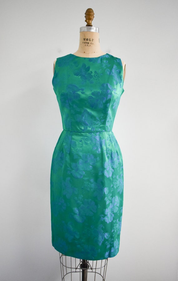 1950s/60s Blue and Green Floral Brocade Two Piece… - image 4