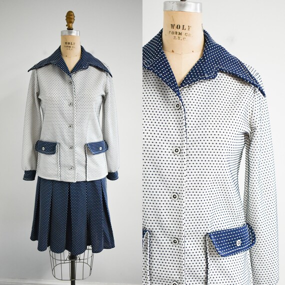 1960s Blue Printed Jacket with Matching Skirt