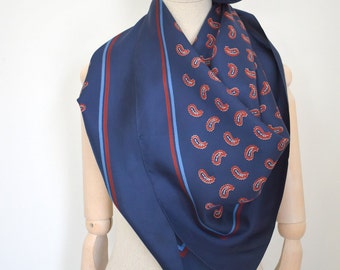 1980s/90s Navy Silk Paisley Scarf