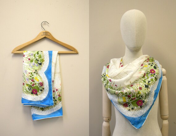 1940s Flower Garden Silk Scarf