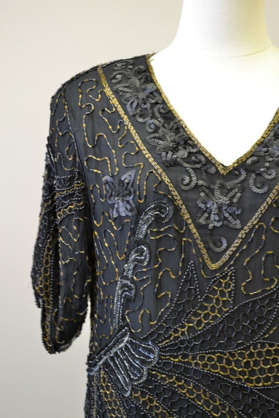 1980s Black Matte Sequin Blouse - image 2