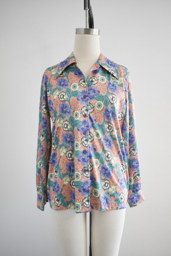 1970s Floral Knit Blouse - image 2