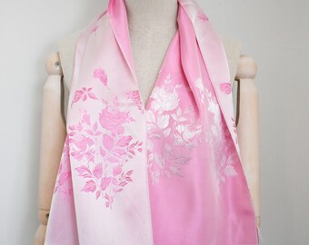 1960s Pink and White Rose Long Scarf