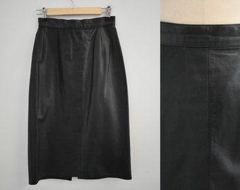 1980s Cedars Black Leather Pencil Skirt