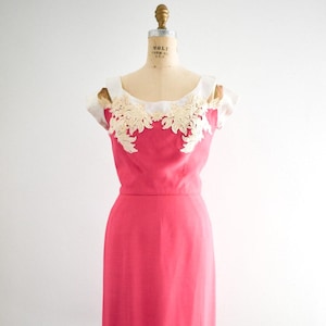 1950s/60s Peggy Hunt Hot Pink Floral Appliqué Wiggle Dress