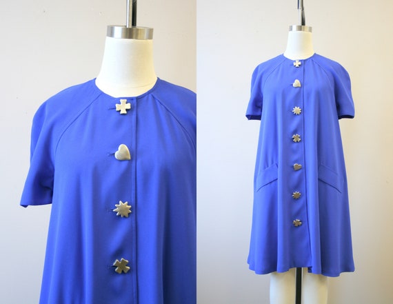 1990s Ms. Chaus Blue Trapeze Dress