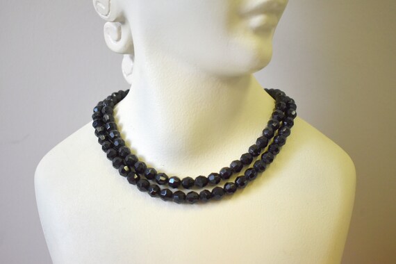 1950s Black Faceted Glass Bead Necklace and Brace… - image 4