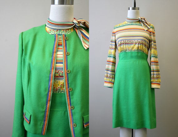 1970s Leslie Fay Green Dress and Jacket