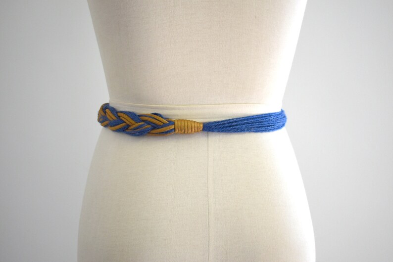 1980s Hammered Brass and Blue Jute Hip Belt