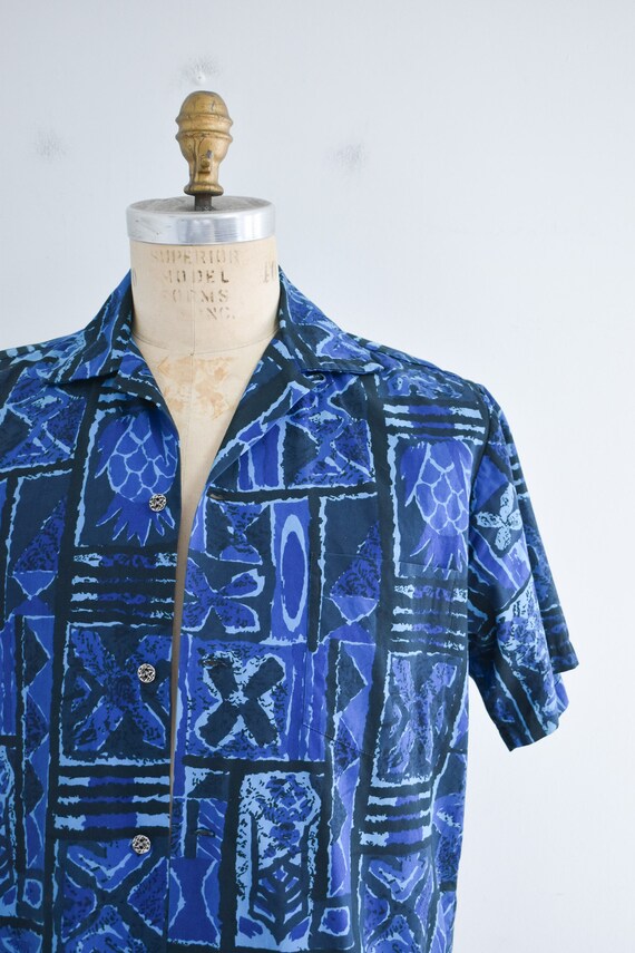 1960s Malia Blue Polynesian Shirt - image 2
