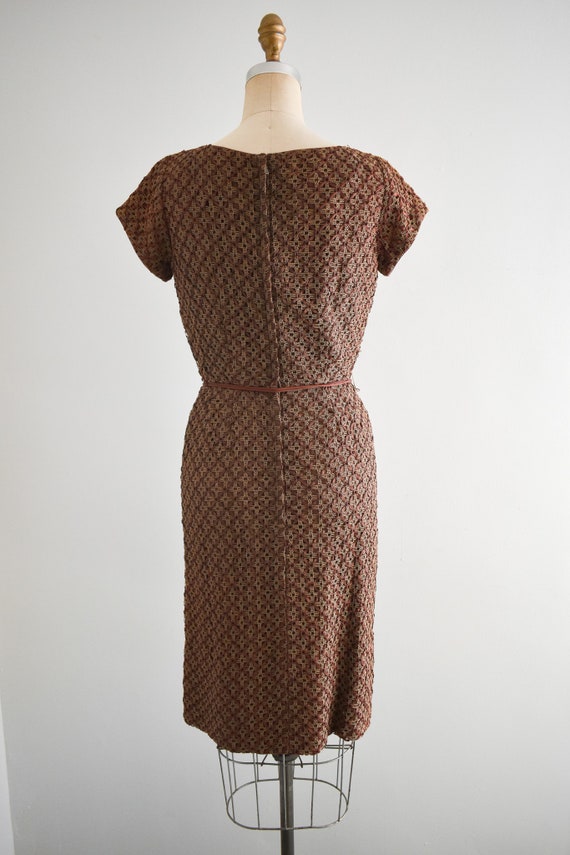 1950s Brown Woven Ribbon Wiggle Dress - image 5