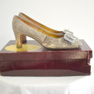 1940s Van Arden Gray Snakeskin Heels in Original Box, Size 7.5 AAA