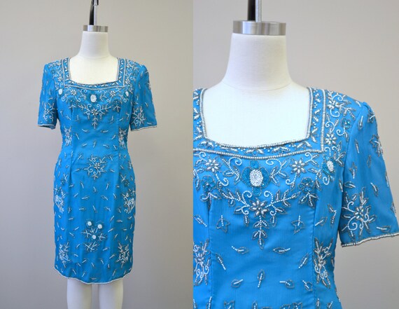 1980s  Stenay Beaded Turquoise Dress - image 2