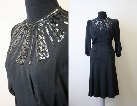 1940s Black Sequin Dress