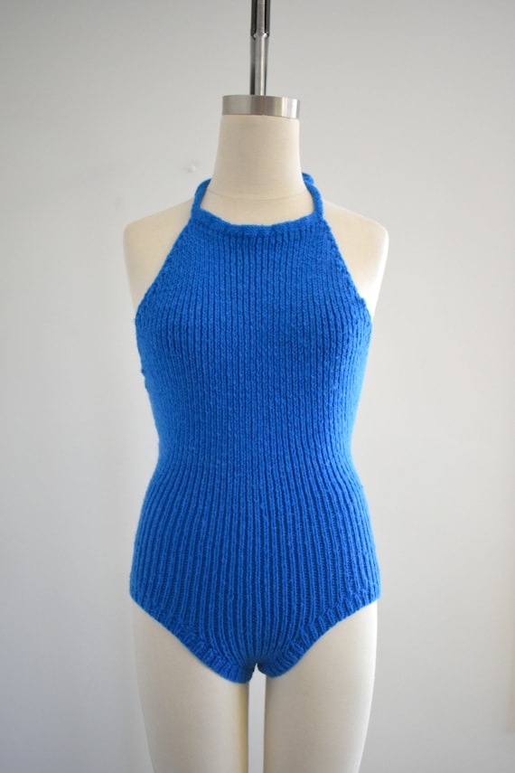 Vintage Blue Sweater Knit Swimsuit - image 2