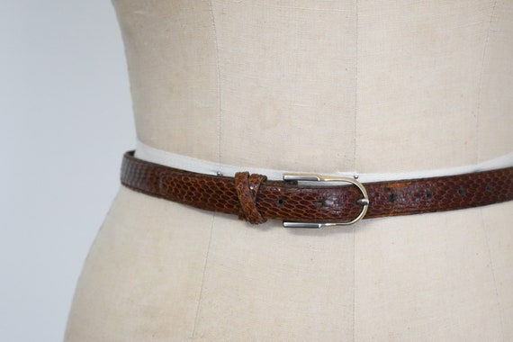 1980s/90s Brown Snake Skin Skinny Belt - image 2