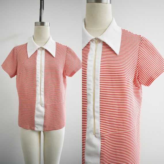 1970s Red and White Striped Knit Shirt - image 1