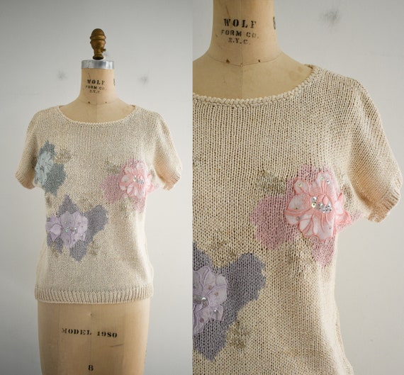 1990s Floral Applique Sweater - image 1