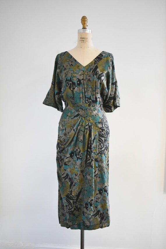 1980s Ashlee Green Abstract Rayon Dress with Open… - image 3