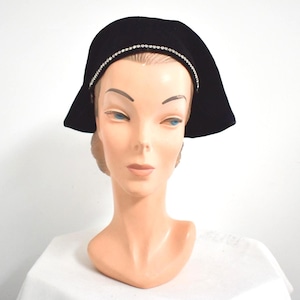 1930s/40s Black Velvet Draped Hat with Rhinestones