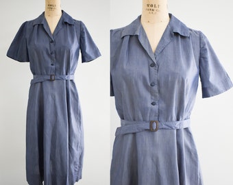 1930s/40s Slate Blue Shirtwaist Dress