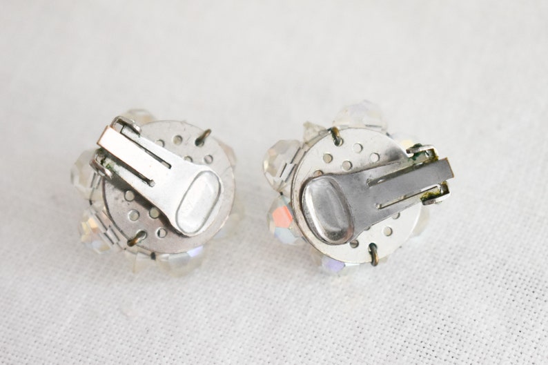 1950s/60s AB Clear Crystal Bead Cluster Clip Earrings image 5