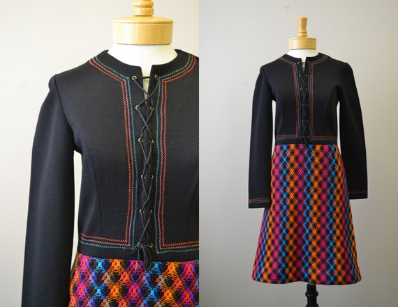 1960s Lace Up Brights Knit Dress