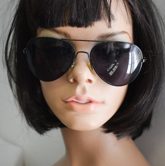 1980s Black Metal Frame Aviator Sunglasses