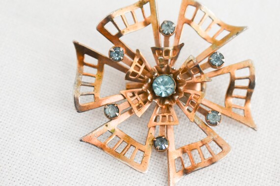 Vintage 40s Blue Rhinestone Crystal Brooch, Pot Metal Floral Brooch main image 1