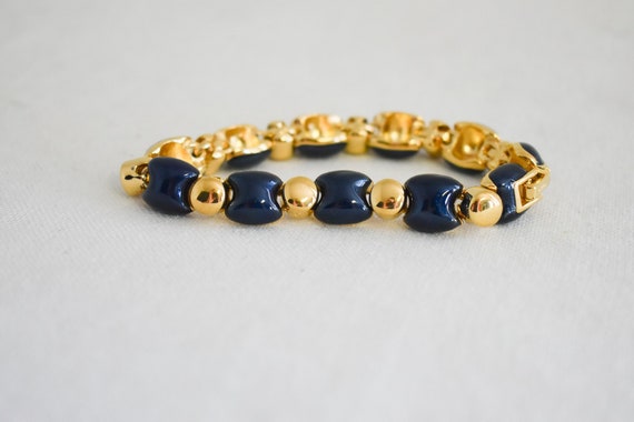 Vintage D'Orlan Blue Enamel and Gold Link Bracelet - image 2