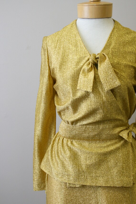1970s Beverly Paige Metallic Gold Blouse and Skir… - image 3
