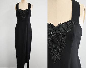 1990s Black Formal Dress with Beading/Sequins