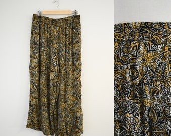 1990s Printed Crinkle Rayon Pants