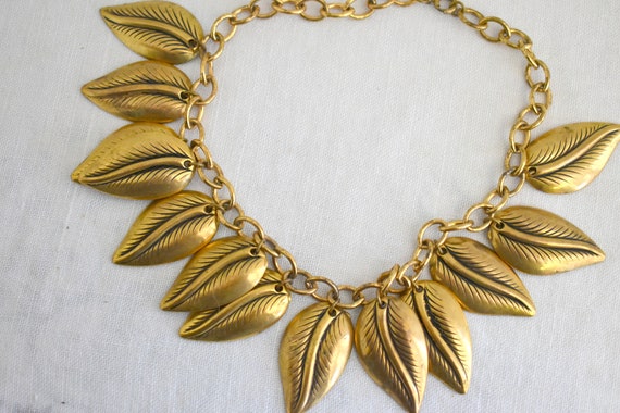 Vintage Gold Leaf Charm Necklace - image 6