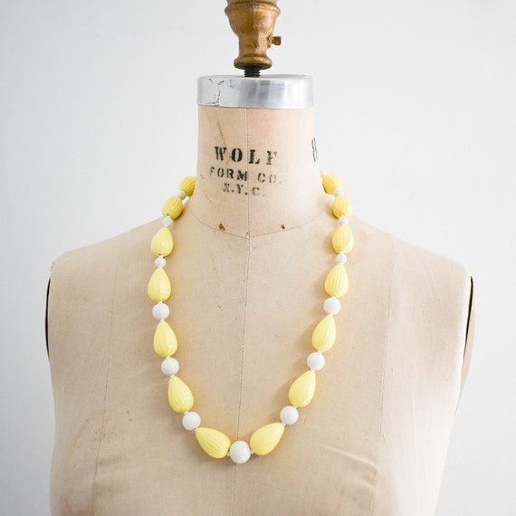 1980s Pale Yellow Plastic Bead Necklace