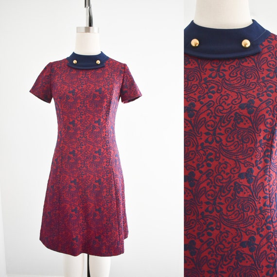 1960s Burgundy and Navy Knit Dress - image 1