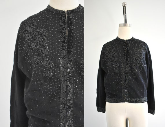 1960s Monrose Sportswear Black Sequined Cardigan S