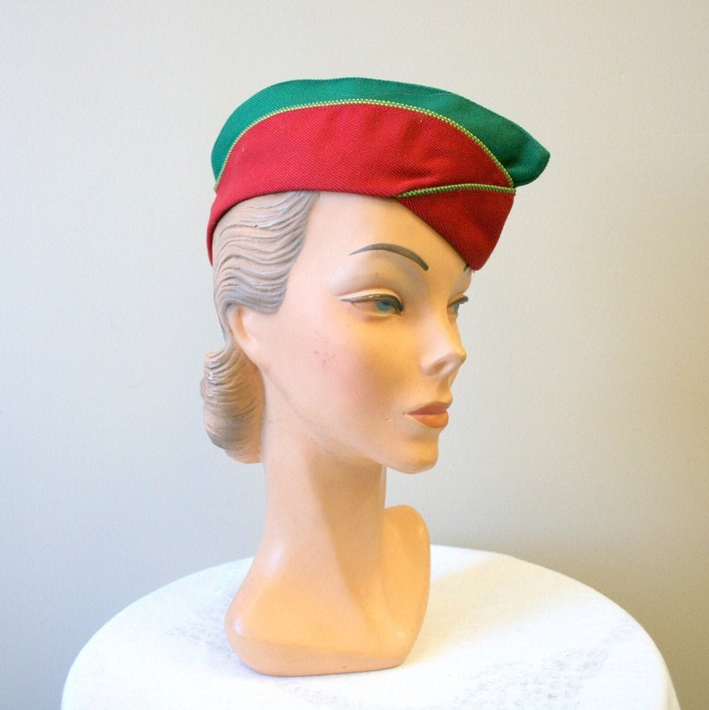 1940s/50s Red and Green Uniform Garrison Cap image 1