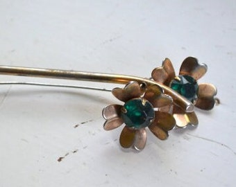 1940s Floral Rhinestone Bar Brooch