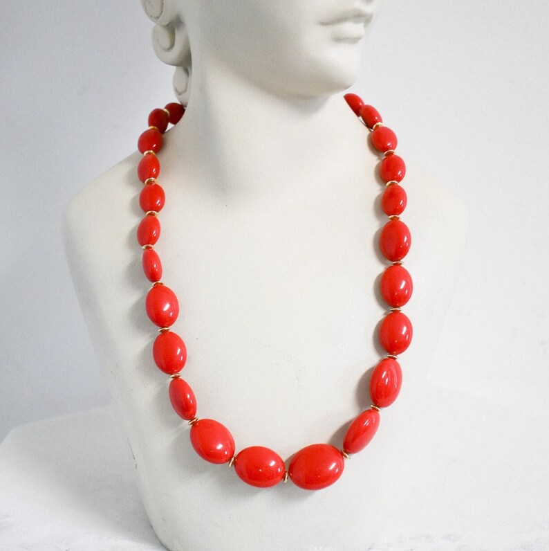 Vintage Red Plastic Graduated Bead Necklace image 1