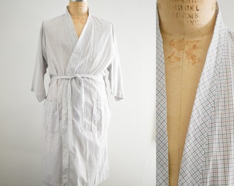 1980s White Plaid Robe